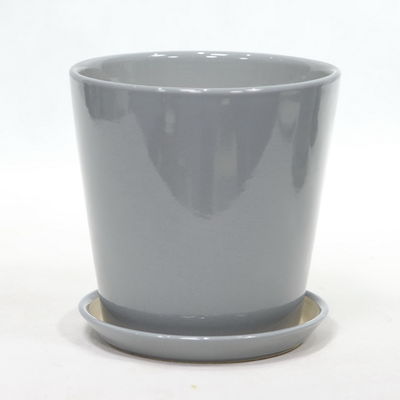 kopen Indoor ronde glanzende grijze keramische plantenbak met afvoer online manufacture