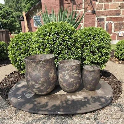 kopen Vintage ronde kleivezel bloempotten - met de hand gemaakt, verouderd voor tuin- en terrasversiering online manufacture