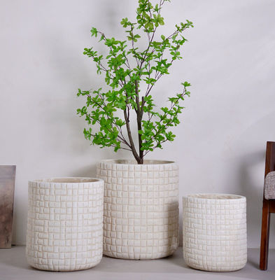 kopen Veelzijdige Geruite Design Neutraal Beige Ronde Fiber Clay Bloempot online manufacture