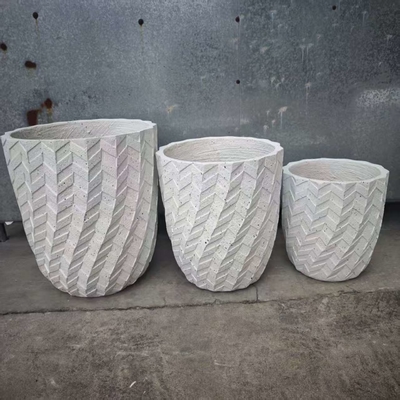 kopen witte ronde vezelklei plantenbak met een visgraatpatroon lichtgewicht duurzaam onderhoudsarm bloempot vakantie Villa kantoordecoratie tuinlandschap project online manufacture
