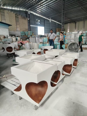 kopen witte rechthoekige - basis met hartvormige uitsparingen vezelklei plantenbak lichtgewicht duurzaam onderhoudsarm bloempot vakantie Villa kantoordecoratie tuinlandschap project online manufacture