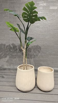 kopen Hedendaagse uitstraling Neutraal Beige Herhalend Lineair Textuur Ontwerp Ronde Vezelklei Planter online manufacture