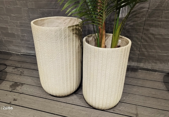 kopen Lichtbeige verticaal gerangschikte dunne streep textuur ronde vezelklei daktuinen pot online manufacture