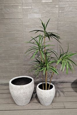 kopen Witte mozaïek-achtige baksteen ontwerp ronde fiber klei bloempot lichtgewicht villa kantoor project online manufacture