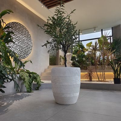 Textuur Ronde kleivezel Planter Hand gesneden voor binnen / buiten decor