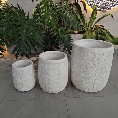 Moderne versterkte kleiplanter met textuur voor minimalistische stijl