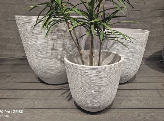 Mini-geweven stoffen grijze gebogen golvende lijnen ronde glasvezel klei plantenmaker lichtgewicht duurzaam onderhoudsarme bloempot vakantie villa kantoor decoratie tuin landschapsontwerp