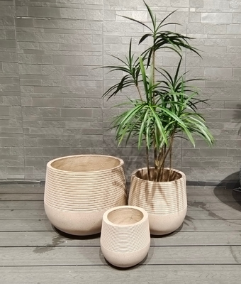 Warm natuurlijk beige dubbele - textuur contrast ronde Fiber Clay Planter Home Decoration Project